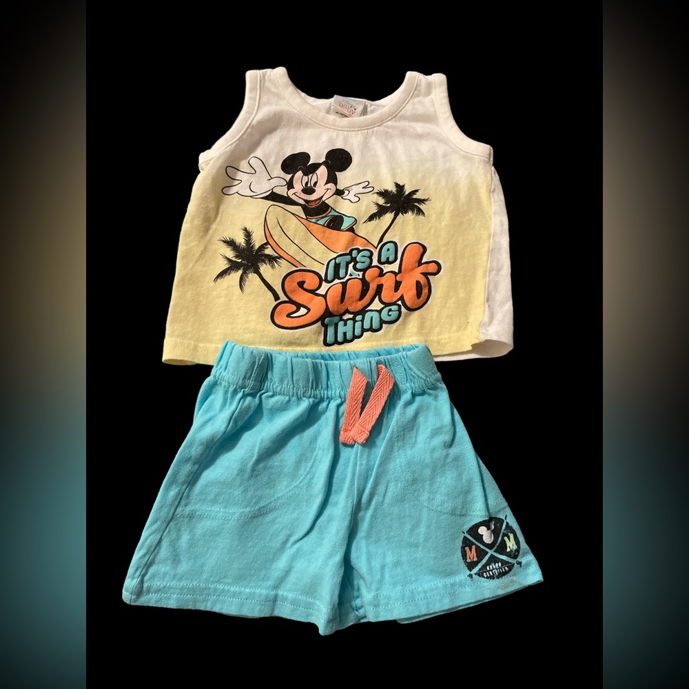 Mickey Mouse tank top and shorts at 0 to 3 months